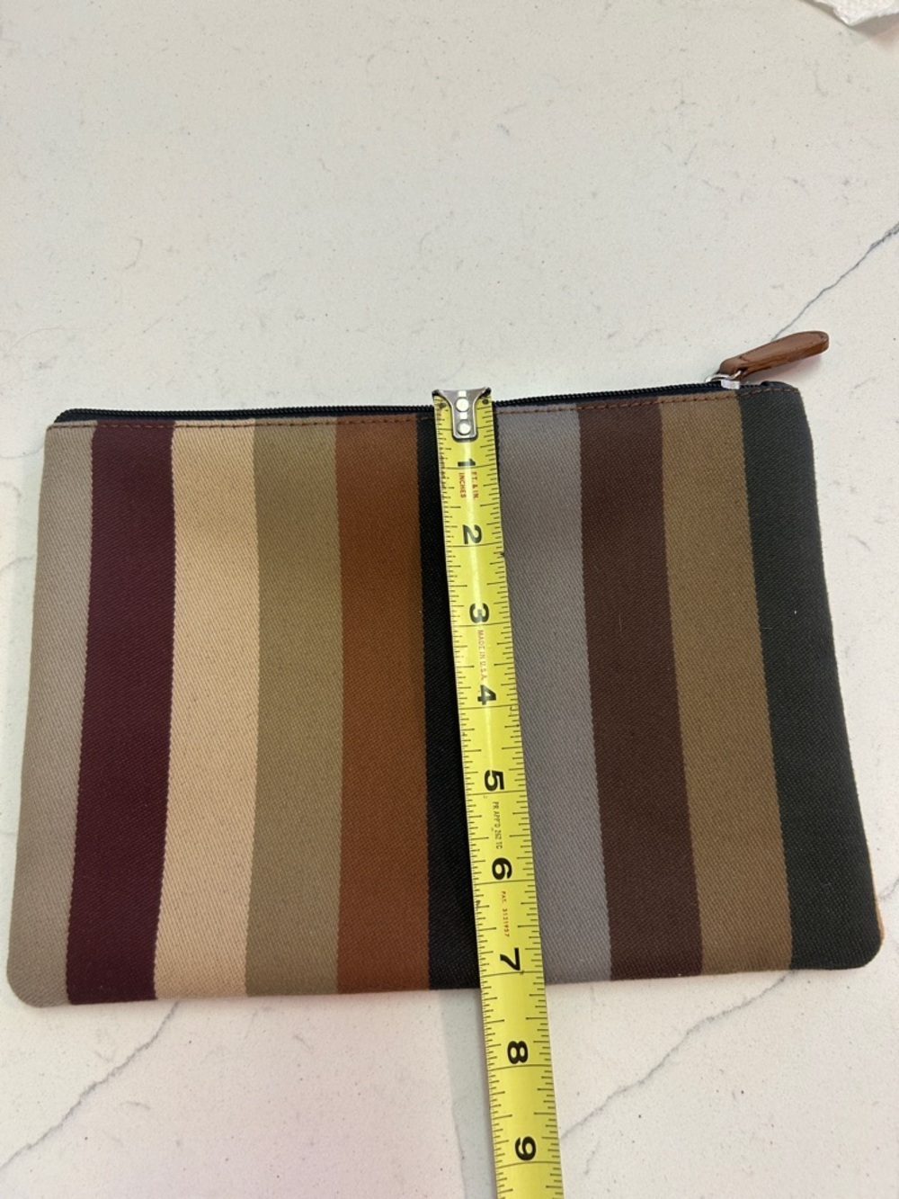 Todd Oldham By La-Z-Boy Earth Toned Striped Fabric Cosmetic Pouch View 5